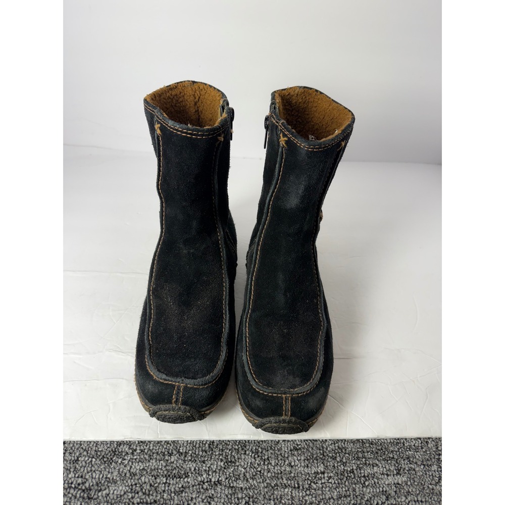 Timberland Black Suede Fleece Lined Side Zip Ankle Boots Contrast Stitching W 9